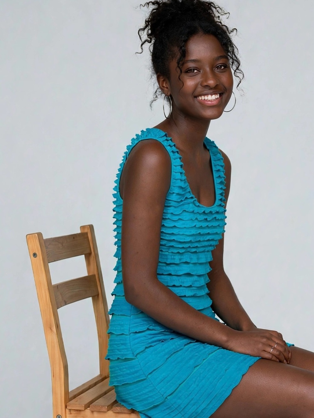 NWT Max Studio Sleeveless Teal Scalloped Ruffle Dress XS Glam Party Retro